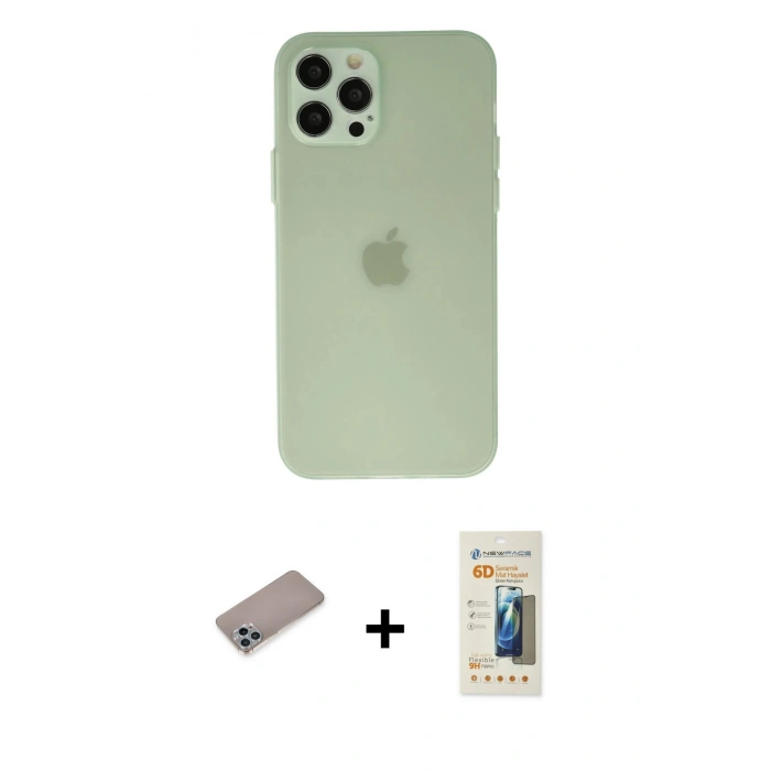 MARSİLYAN™- iPhone 12 Pro Max Kılıf Atlas Minimal Prime - Siyah 6D Mat Seramik Hayalet Nano Ekran Koruyucu + Shine Kamera Lens Koruma Cam - SABE