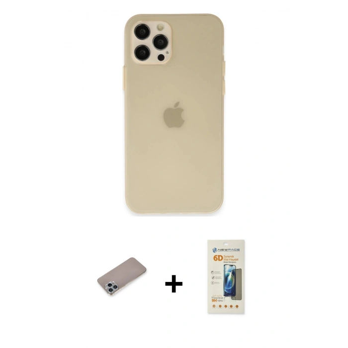 MARSİLYAN™- iPhone 12 Pro Max Kılıf Atlas Minimal Prime - Siyah 6D Mat Seramik Hayalet Nano Ekran Koruyucu + Sierra Blue Shine Kamera Lens Koruma Cam