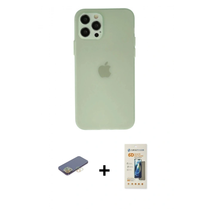MARSİLYAN™- iPhone 12 Pro Max Kılıf Atlas Minimal Prime - Siyah 6D Mat Seramik Hayalet Nano Ekran Koruyucu + Renkli Kamera Lens Koruma Cam - SI