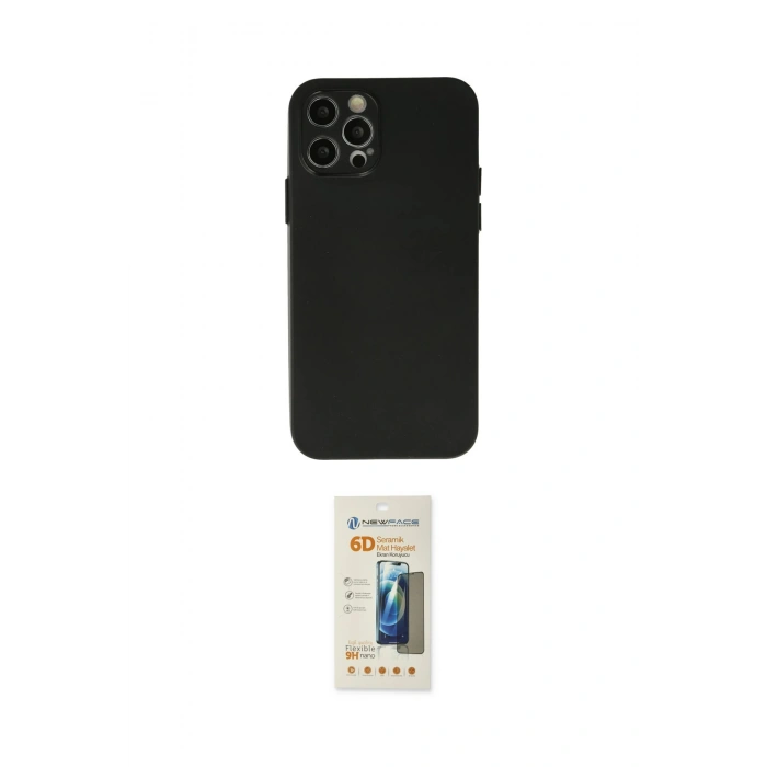 MARSİLYAN™- iPhone 12 Pro Max Kılıf Atlas Minimal Prime - Siyah 6D Mat Seramik Hayalet Nano Ekran Koruyucu