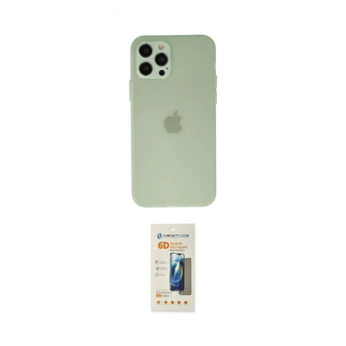 MARSİLYAN™- iPhone 12 Pro Max Kılıf Atlas Minimal Prime - Siyah 6D Mat Seramik Hayalet Nano Ekran Koruyucu