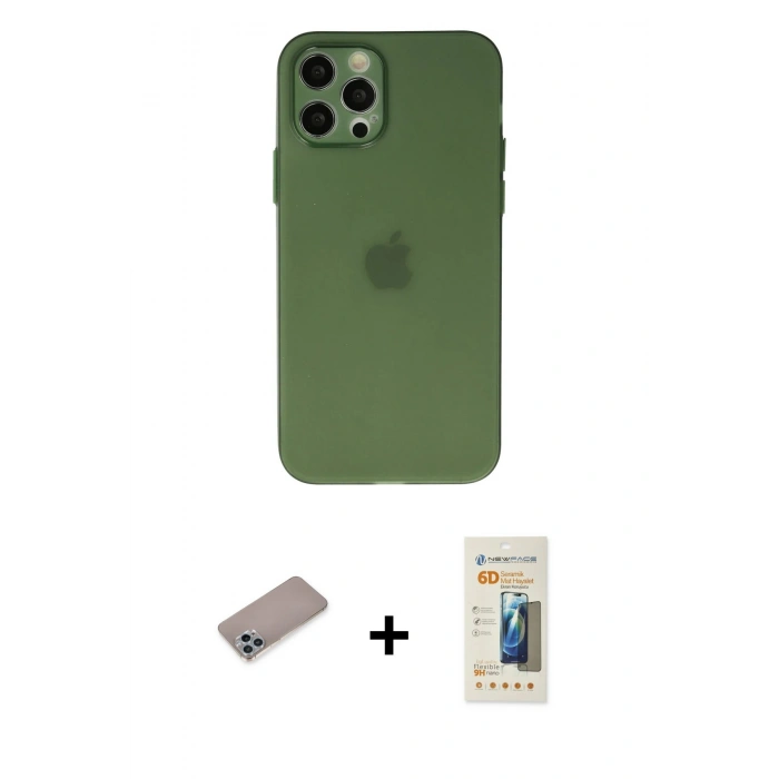 MARSİLYAN™- iPhone 12 Pro Max Kılıf Atlas Minimal Prime - Siyah 6D Mat Seramik Hayalet Nano Ekran Koruyucu + Shine Kamera Lens Koruma Cam - SABE