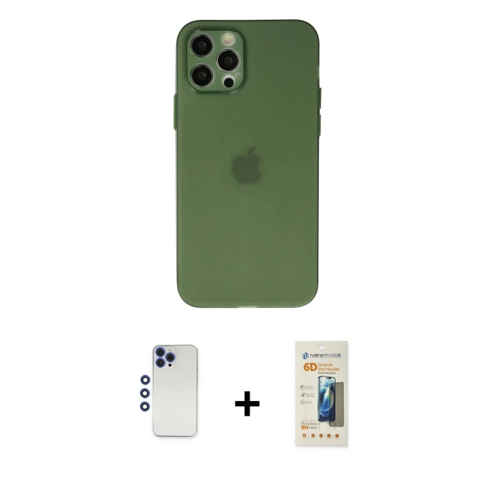 MARSİLYAN™- iPhone 12 Pro Max Kılıf Atlas Minimal Prime - Siyah 6D Mat Seramik Hayalet Nano Ekran Koruyucu + Shine Kamera Lens - LT