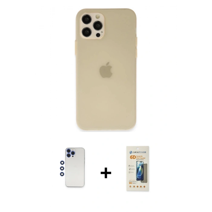 MARSİLYAN™- iPhone 12 Pro Max Kılıf Atlas Minimal Prime - Siyah 6D Mat Seramik Hayalet Nano Ekran Koruyucu + Shine Kamera Lens - LT