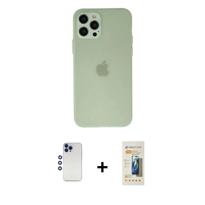 MARSİLYAN™- iPhone 12 Pro Max Kılıf Atlas Minimal Prime - Siyah 6D Mat Seramik Hayalet Nano Ekran Koruyucu + Shine Kamera Lens - LT
