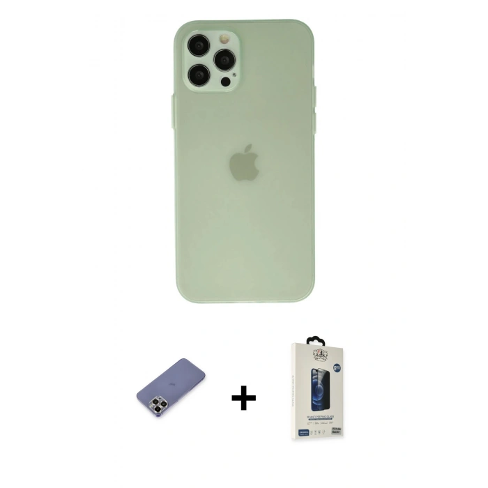 MARSİLYAN™- iPhone 12 Pro Max Kılıf Atlas Minimal Prime - Siyah Bilvis Hayalet Cam Ekran Koruyucu + Metal Kamera Lens Koruma Cam - GD