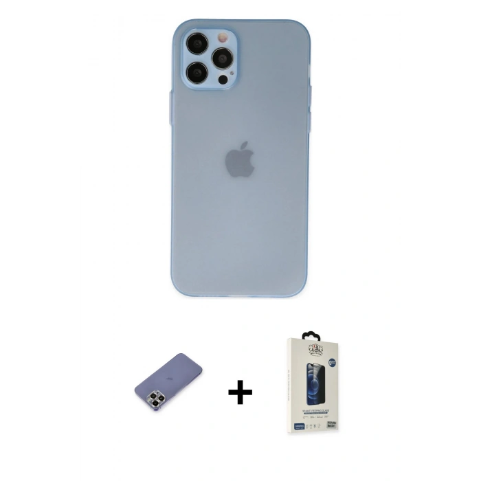 MARSİLYAN™- iPhone 12 Pro Max Kılıf Atlas Minimal Prime - Siyah Bilvis Hayalet Cam Ekran Koruyucu + Metal Kamera Lens Koruma Cam - GD