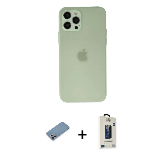 MARSİLYAN™- iPhone 12 Pro Max Kılıf Atlas Minimal Prime - Siyah Bilvis Hayalet Cam Ekran Koruyucu + Shine Kamera Lens Koruma Cam - GS