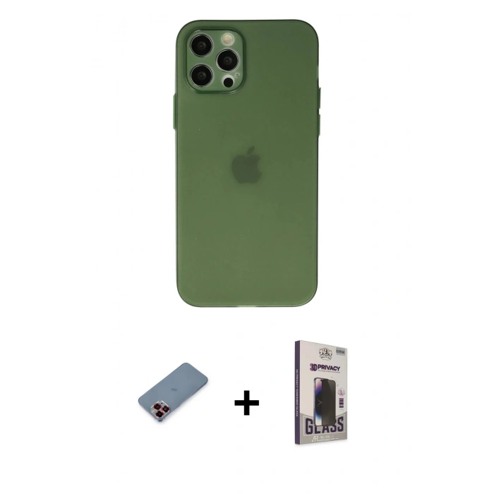 MARSİLYAN™- iPhone 12 Pro Max Kılıf Atlas Minimal Prime - Siyah Bilvis Hayalet Cam Ekran Koruyucu + Metal Kamera Lens Koruma Cam - KI