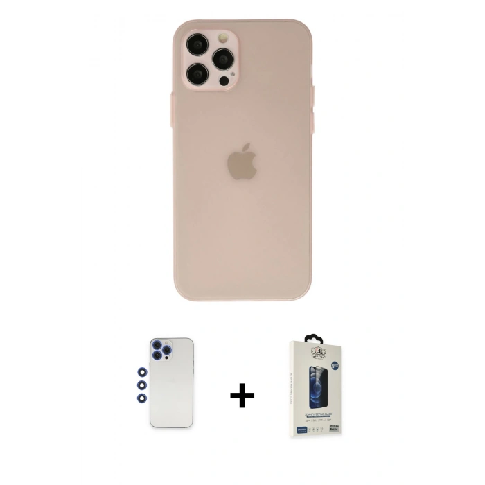 MARSİLYAN™- iPhone 12 Pro Max Kılıf Atlas Minimal Prime - Siyah Bilvis Hayalet Cam Ekran Koruyucu + Shine Kamera Lens - LT