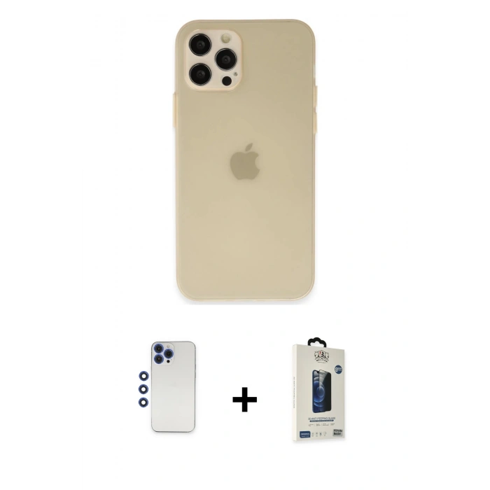 MARSİLYAN™- iPhone 12 Pro Max Kılıf Atlas Minimal Prime - Siyah Bilvis Hayalet Cam Ekran Koruyucu + Shine Kamera Lens - LT