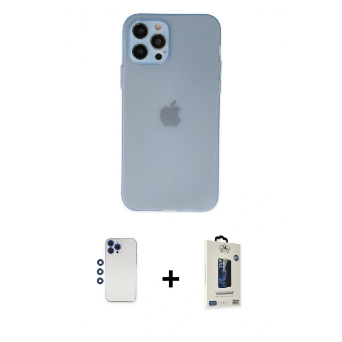 MARSİLYAN™- iPhone 12 Pro Max Kılıf Atlas Minimal Prime - Siyah Bilvis Hayalet Cam Ekran Koruyucu + Shine Kamera Lens - LT