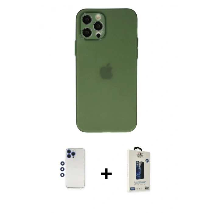 MARSİLYAN™- iPhone 12 Pro Max Kılıf Atlas Minimal Prime - Siyah Bilvis Hayalet Cam Ekran Koruyucu + Shine Kamera Lens - LT