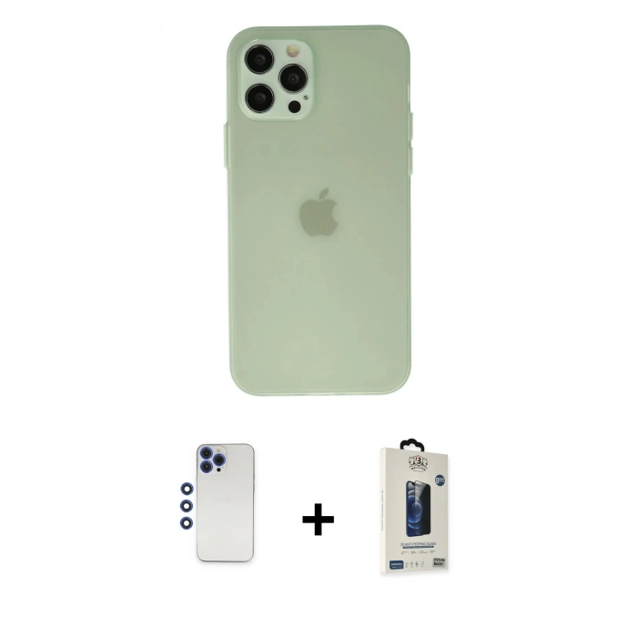 MARSİLYAN™- iPhone 12 Pro Max Kılıf Atlas Minimal Prime - Siyah Bilvis Hayalet Cam Ekran Koruyucu + Shine Kamera Lens - LT