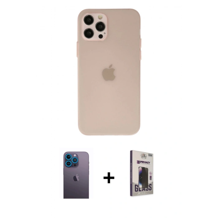 MARSİLYAN™- iPhone 12 Pro Max Kılıf Atlas Minimal Prime - Siyah Bilvis Hayalet Cam Ekran Koruyucu + Neon Fosforlu Kamera Lens - MI