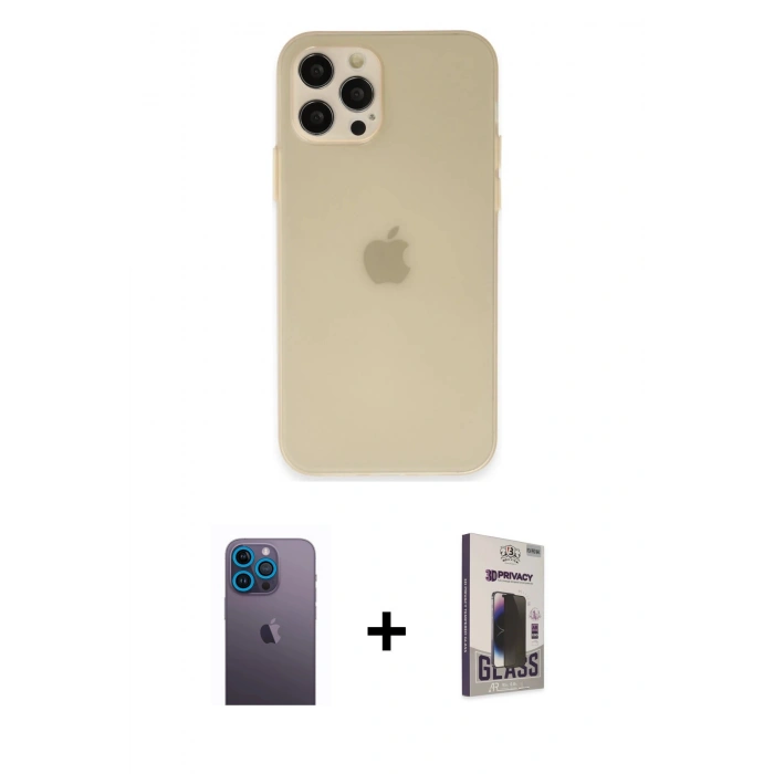 MARSİLYAN™- iPhone 12 Pro Max Kılıf Atlas Minimal Prime - Siyah Bilvis Hayalet Cam Ekran Koruyucu + Neon Fosforlu Kamera Lens - MI