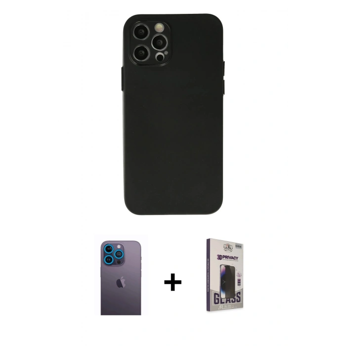 MARSİLYAN™- iPhone 12 Pro Max Kılıf Atlas Minimal Prime - Siyah Bilvis Hayalet Cam Ekran Koruyucu + Neon Fosforlu Kamera Lens - MI
