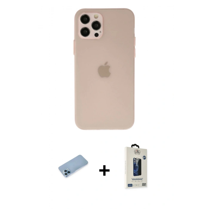 MARSİLYAN™- iPhone 12 Pro Max Kılıf Atlas Minimal Prime - Siyah Bilvis Hayalet Cam Ekran Koruyucu + Shine Kamera Lens Koruma Cam - MI
