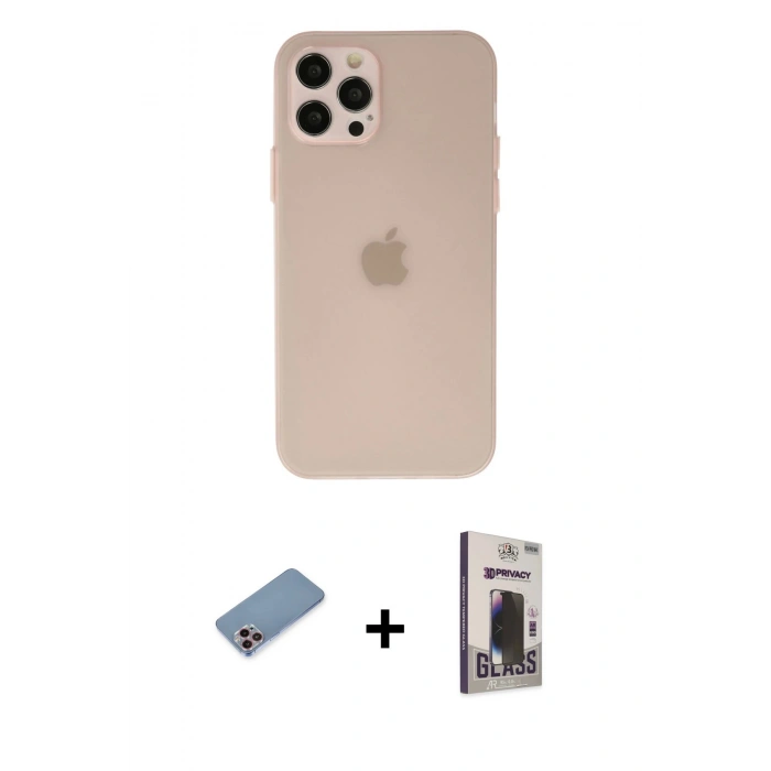 MARSİLYAN™- iPhone 12 Pro Max Kılıf Atlas Minimal Prime - Siyah Bilvis Hayalet Cam Ekran Koruyucu + Shine Kamera Lens Koruma Cam - PE