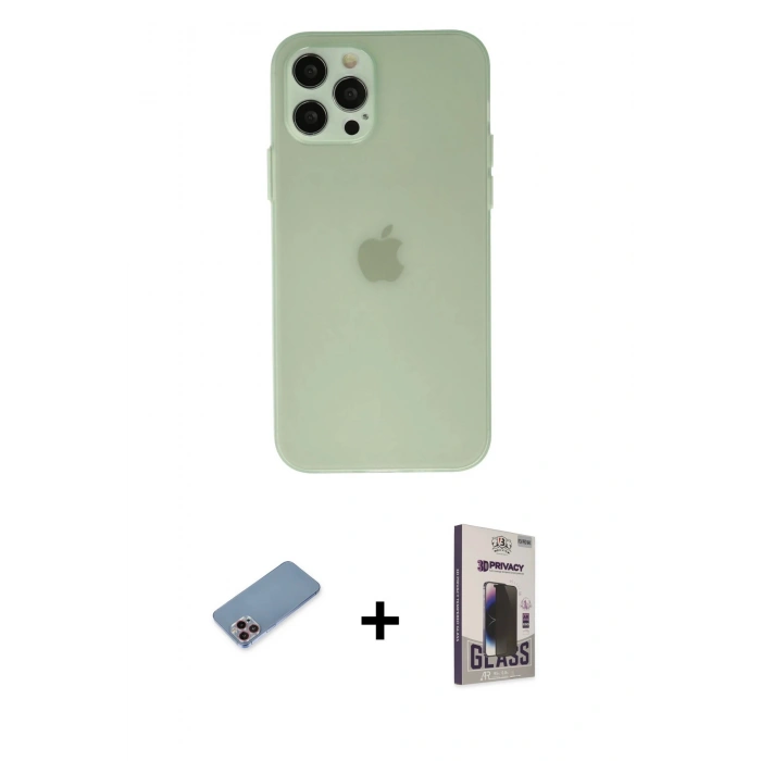 MARSİLYAN™- iPhone 12 Pro Max Kılıf Atlas Minimal Prime - Siyah Bilvis Hayalet Cam Ekran Koruyucu + Shine Kamera Lens Koruma Cam - PE