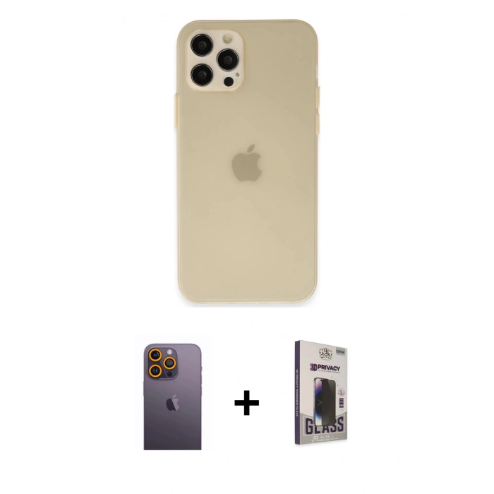 MARSİLYAN™- iPhone 12 Pro Max Kılıf Atlas Minimal Prime - Siyah Bilvis Hayalet Cam Ekran Koruyucu + Neon Fosforlu Kamera Lens - SI