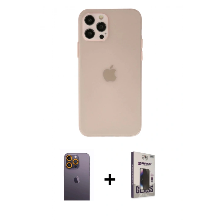 MARSİLYAN™- iPhone 12 Pro Max Kılıf Atlas Minimal Prime - Siyah Bilvis Hayalet Cam Ekran Koruyucu + Neon Fosforlu Kamera Lens - SI