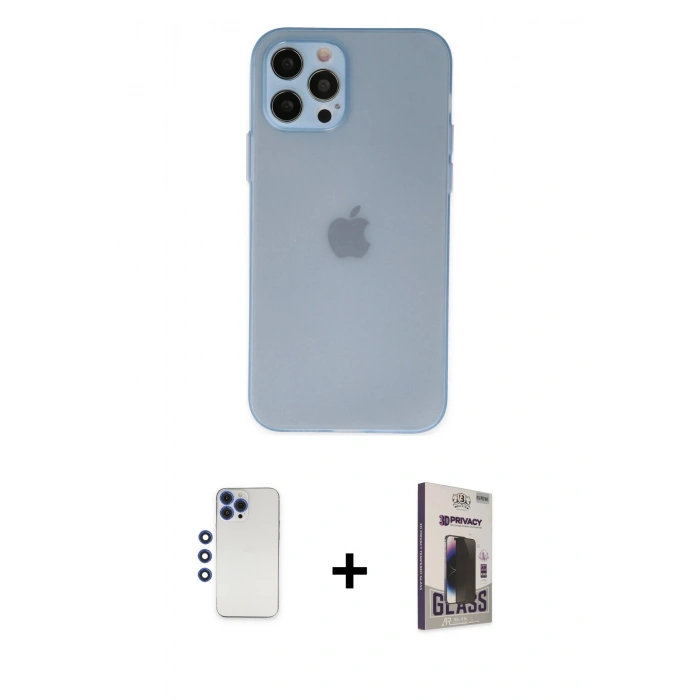 MARSİLYAN™- iPhone 12 Pro Max Kılıf Atlas Minimal Prime - Siyah Bilvis Hayalet Cam Ekran Koruyucu + Shine Kamera Lens - LT