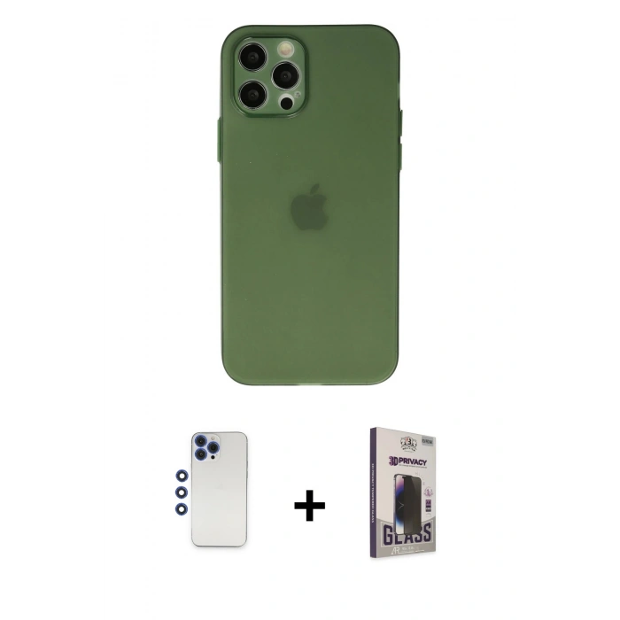 MARSİLYAN™- iPhone 12 Pro Max Kılıf Atlas Minimal Prime - Siyah Bilvis Hayalet Cam Ekran Koruyucu + Shine Kamera Lens - LT