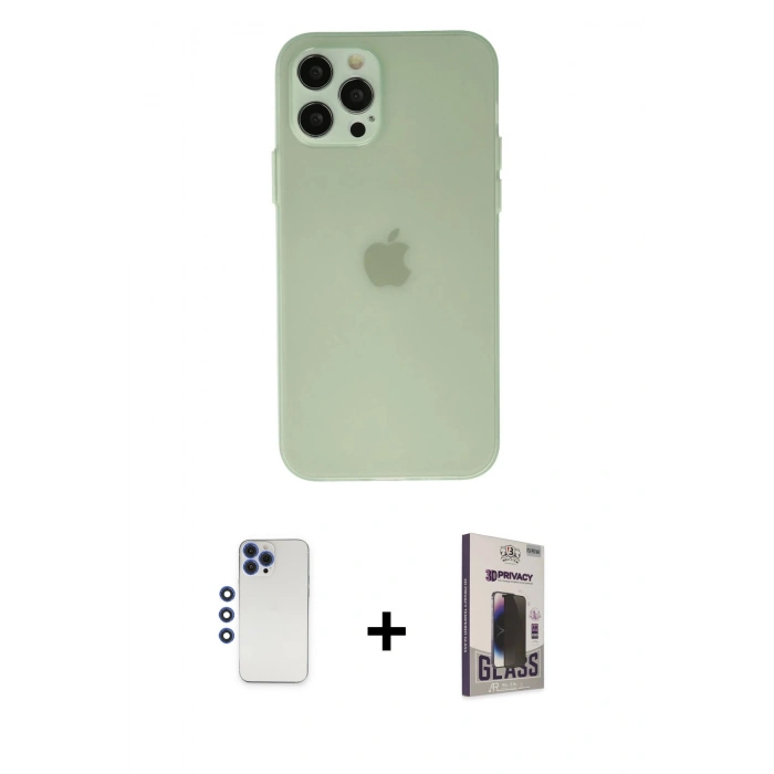 MARSİLYAN™- iPhone 12 Pro Max Kılıf Atlas Minimal Prime - Siyah Bilvis Hayalet Cam Ekran Koruyucu + Shine Kamera Lens - LT