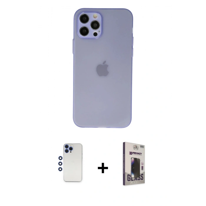 MARSİLYAN™- iPhone 12 Pro Max Kılıf Atlas Minimal Prime - Siyah Bilvis Hayalet Cam Ekran Koruyucu + Shine Kamera Lens - LT