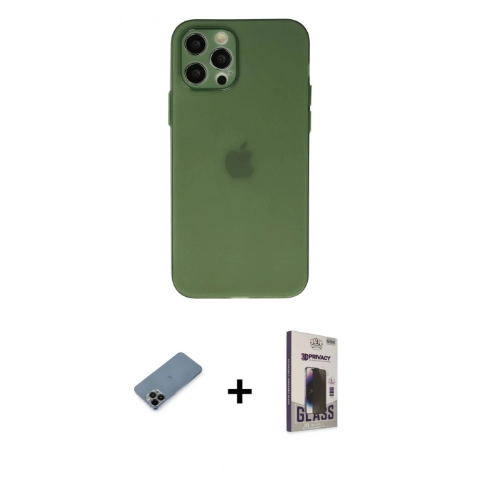 MARSİLYAN™- iPhone 12 Pro Max Kılıf Atlas Minimal Prime - Siyah Bilvis Hayalet Cam Ekran Koruyucu + Shine Kamera Lens Koruma Cam - SH