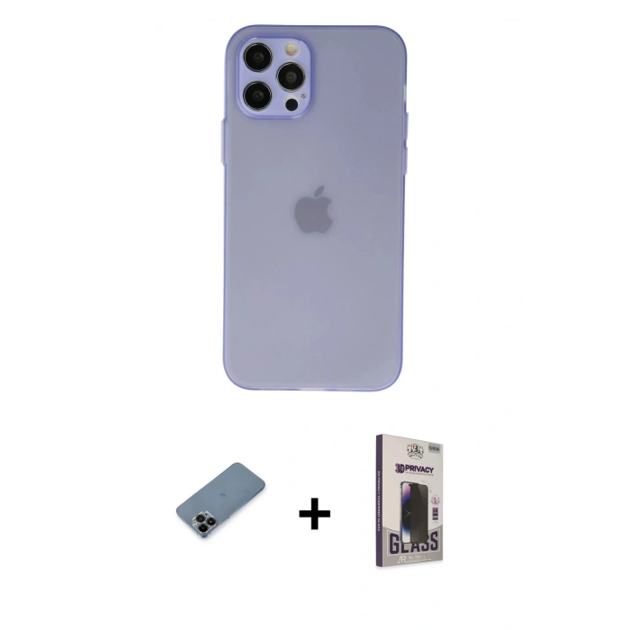 MARSİLYAN™- iPhone 12 Pro Max Kılıf Atlas Minimal Prime - Siyah Bilvis Hayalet Cam Ekran Koruyucu + Shine Kamera Lens Koruma Cam - SH