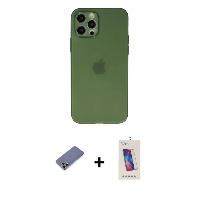 MARSİLYAN™- iPhone 12 Pro Max Kılıf Atlas Minimal Prime - Siyah Joko 5D Cam + Metal Kamera Lens Koruma Cam - GD