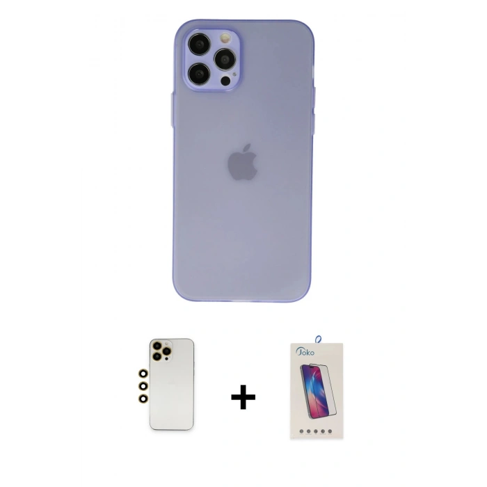 MARSİLYAN™- iPhone 12 Pro Max Kılıf Atlas Minimal Prime - Siyah Joko 5D Cam + Shine Kamera Lens - GD