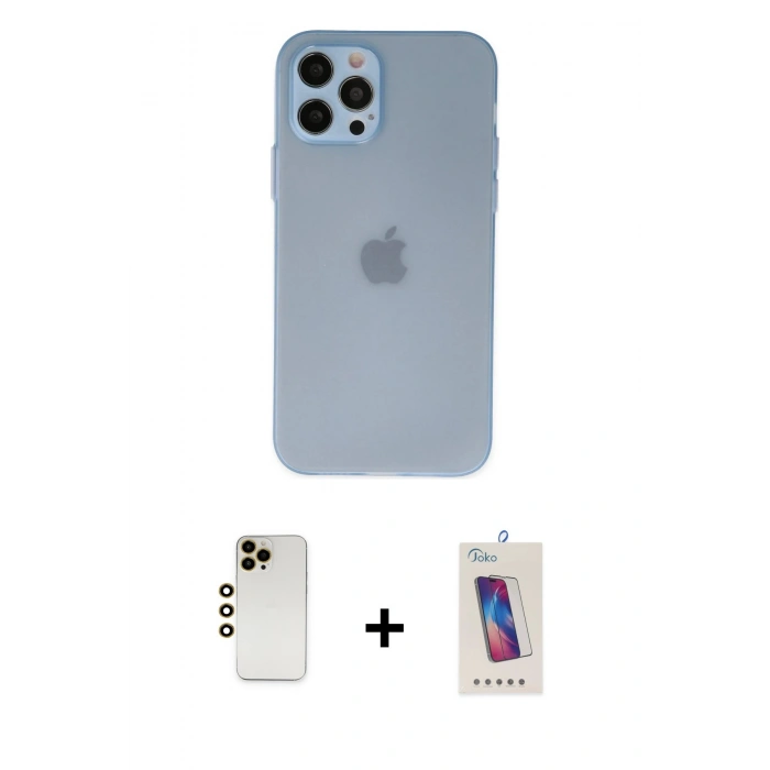 MARSİLYAN™- iPhone 12 Pro Max Kılıf Atlas Minimal Prime - Siyah Joko 5D Cam + Shine Kamera Lens - GD