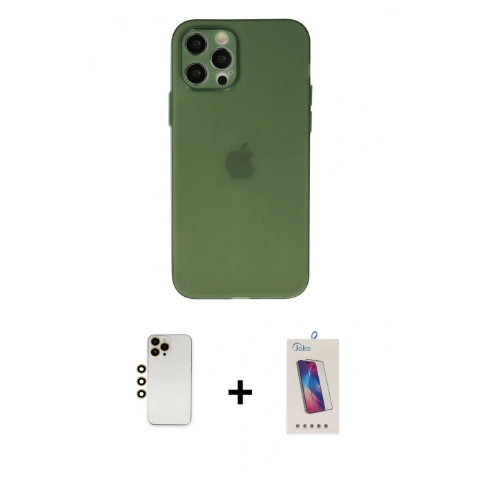 MARSİLYAN™- iPhone 12 Pro Max Kılıf Atlas Minimal Prime - Siyah Joko 5D Cam + Shine Kamera Lens - GD