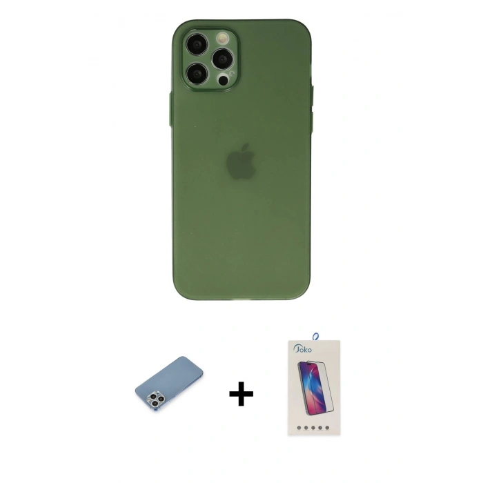 MARSİLYAN™- iPhone 12 Pro Max Kılıf Atlas Minimal Prime - Siyah Joko 5D Cam + Shine Kamera Lens Koruma Cam - GS