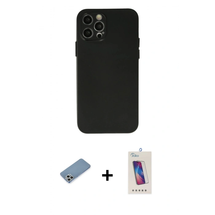 MARSİLYAN™- iPhone 12 Pro Max Kılıf Atlas Minimal Prime - Siyah Joko 5D Cam + Shine Kamera Lens Koruma Cam - GS