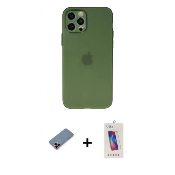 MARSİLYAN™- iPhone 12 Pro Max Kılıf Atlas Minimal Prime - Siyah Joko 5D Cam + Metal Kamera Lens Koruma Cam - KI