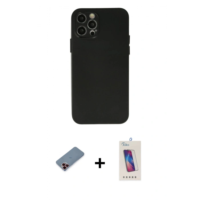 MARSİLYAN™- iPhone 12 Pro Max Kılıf Atlas Minimal Prime - Siyah Joko 5D Cam + Metal Kamera Lens Koruma Cam - KI