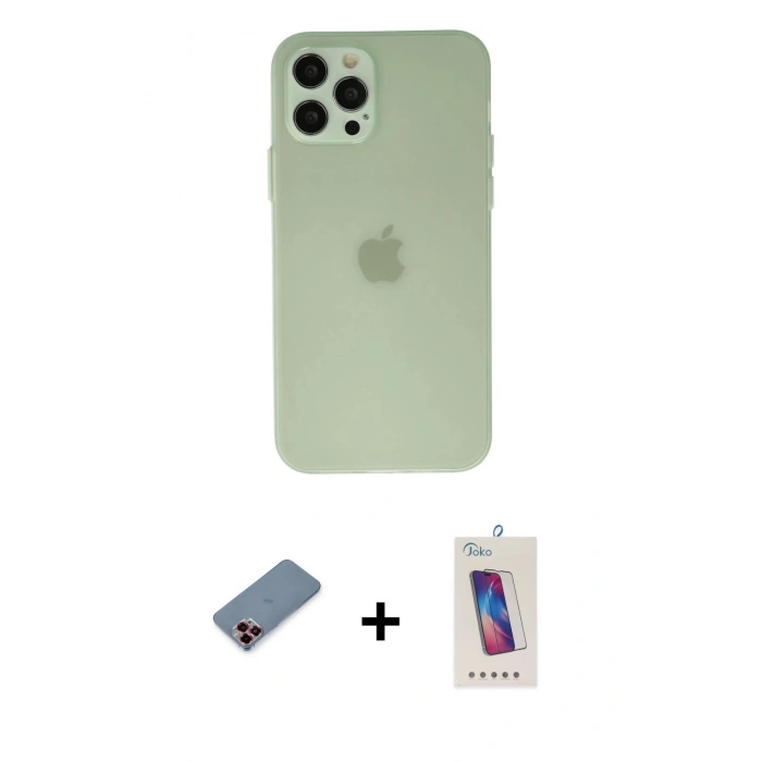 MARSİLYAN™- iPhone 12 Pro Max Kılıf Atlas Minimal Prime - Siyah Joko 5D Cam + Metal Kamera Lens Koruma Cam - KI