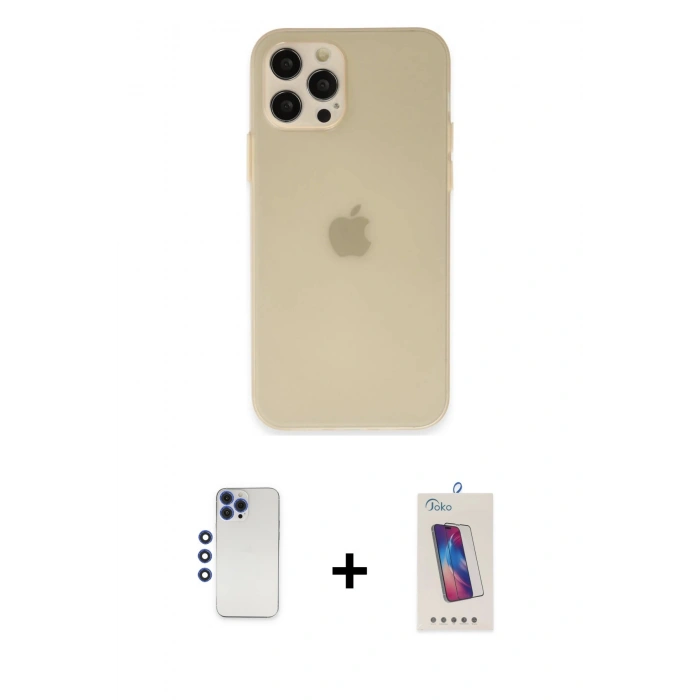 MARSİLYAN™- iPhone 12 Pro Max Kılıf Atlas Minimal Prime - Siyah Joko 5D Cam + Lacivert Shine Kamera Lens