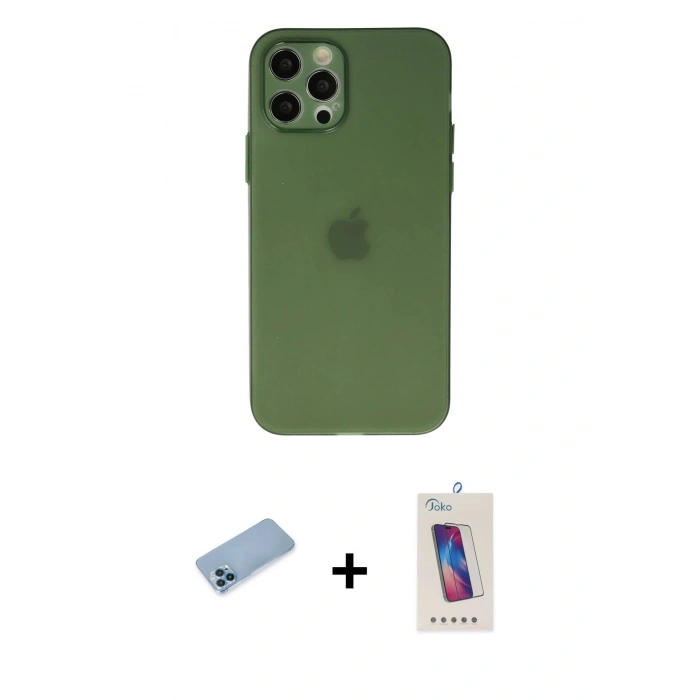 MARSİLYAN™- iPhone 12 Pro Max Kılıf Atlas Minimal Prime - Siyah Joko 5D Cam + Shine Kamera Lens Koruma Cam - MI