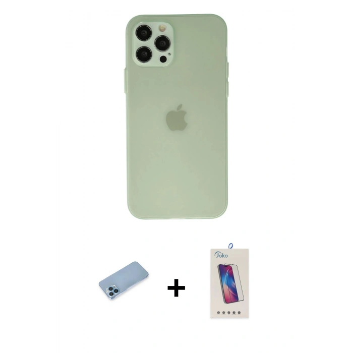 MARSİLYAN™- iPhone 12 Pro Max Kılıf Atlas Minimal Prime - Siyah Joko 5D Cam + Shine Kamera Lens Koruma Cam - MI