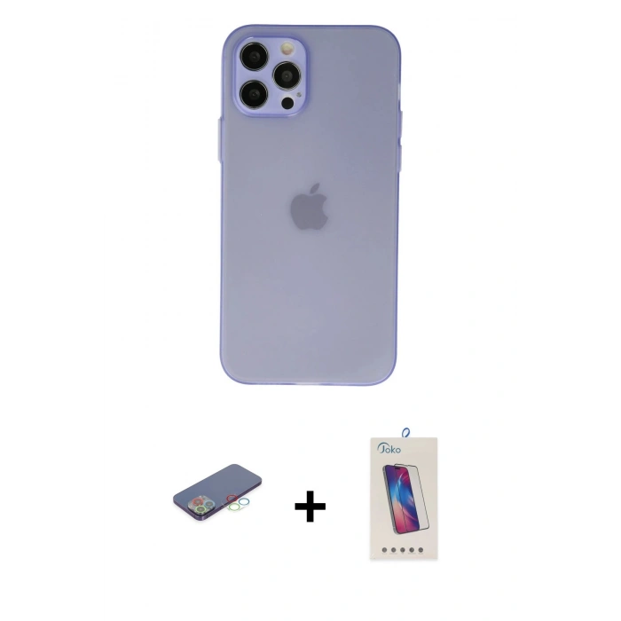 MARSİLYAN™- iPhone 12 Pro Max Kılıf Atlas Minimal Prime - Siyah Joko 5D Cam + Renkli Kamera Lens Koruma Cam - MI