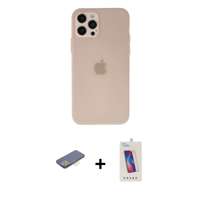 MARSİLYAN™- iPhone 12 Pro Max Kılıf Atlas Minimal Prime - Siyah Joko 5D Cam + Renkli Kamera Lens Koruma Cam - SI