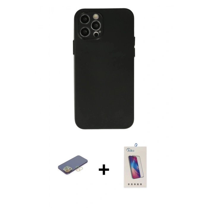 MARSİLYAN™- iPhone 12 Pro Max Kılıf Atlas Minimal Prime - Siyah Joko 5D Cam + Renkli Kamera Lens Koruma Cam - SI