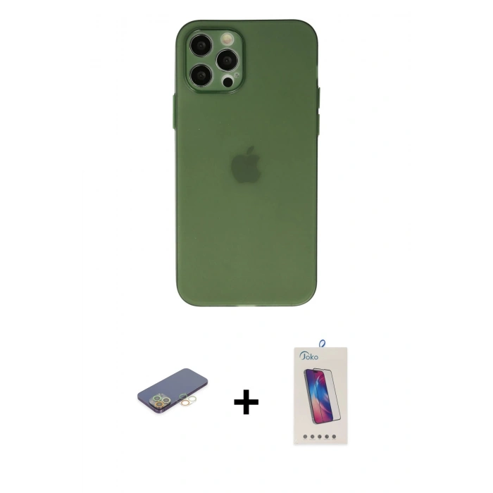 MARSİLYAN™- iPhone 12 Pro Max Kılıf Atlas Minimal Prime - Siyah Joko 5D Cam + Renkli Kamera Lens Koruma Cam - SI