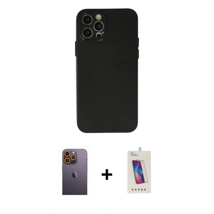 MARSİLYAN™- iPhone 12 Pro Max Kılıf Atlas Minimal Prime - Siyah Joko 5D Cam + Neon Fosforlu Kamera Lens - SI