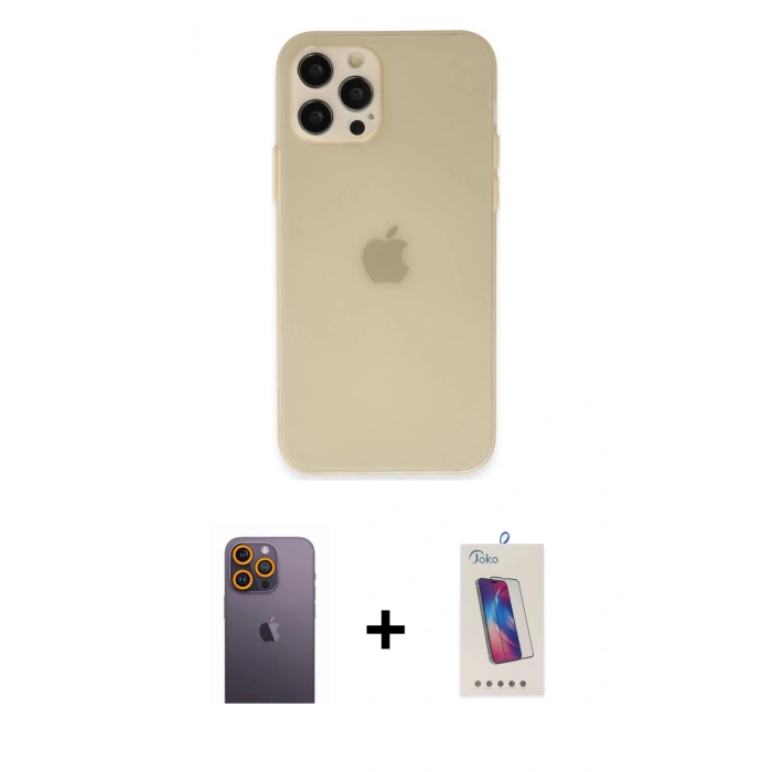 MARSİLYAN™- iPhone 12 Pro Max Kılıf Atlas Minimal Prime - Siyah Joko 5D Cam + Neon Fosforlu Kamera Lens - SI